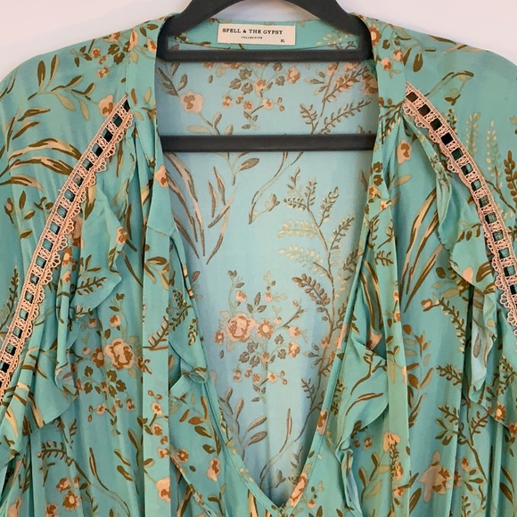 Rare! Spell and the Gypsy Maisie aqua and gold playdress. Runs small. - Picture 4 of 10